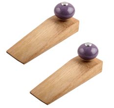 2 Pieces Purple Round Ceramic Wooden Door Stopper